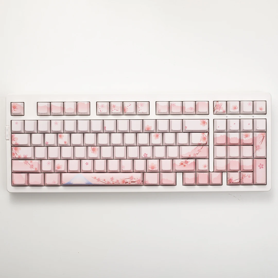 

Cherry Blossom Powder Side Engraved Keycap Original Height Character Transmission PBT Five-Sided Heat Sublimation 108 87 75 87 6