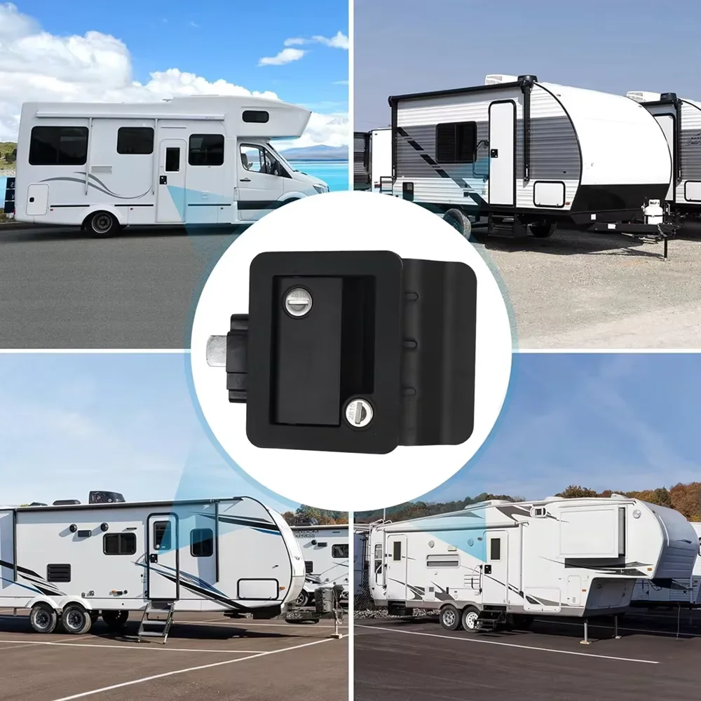 高品質亜鉛合金製RVゲートロック交換用、パドルデッドボルト付きキャンピングカー用エントリードアラッチ、キー付き、貨物運搬車用HL-1029