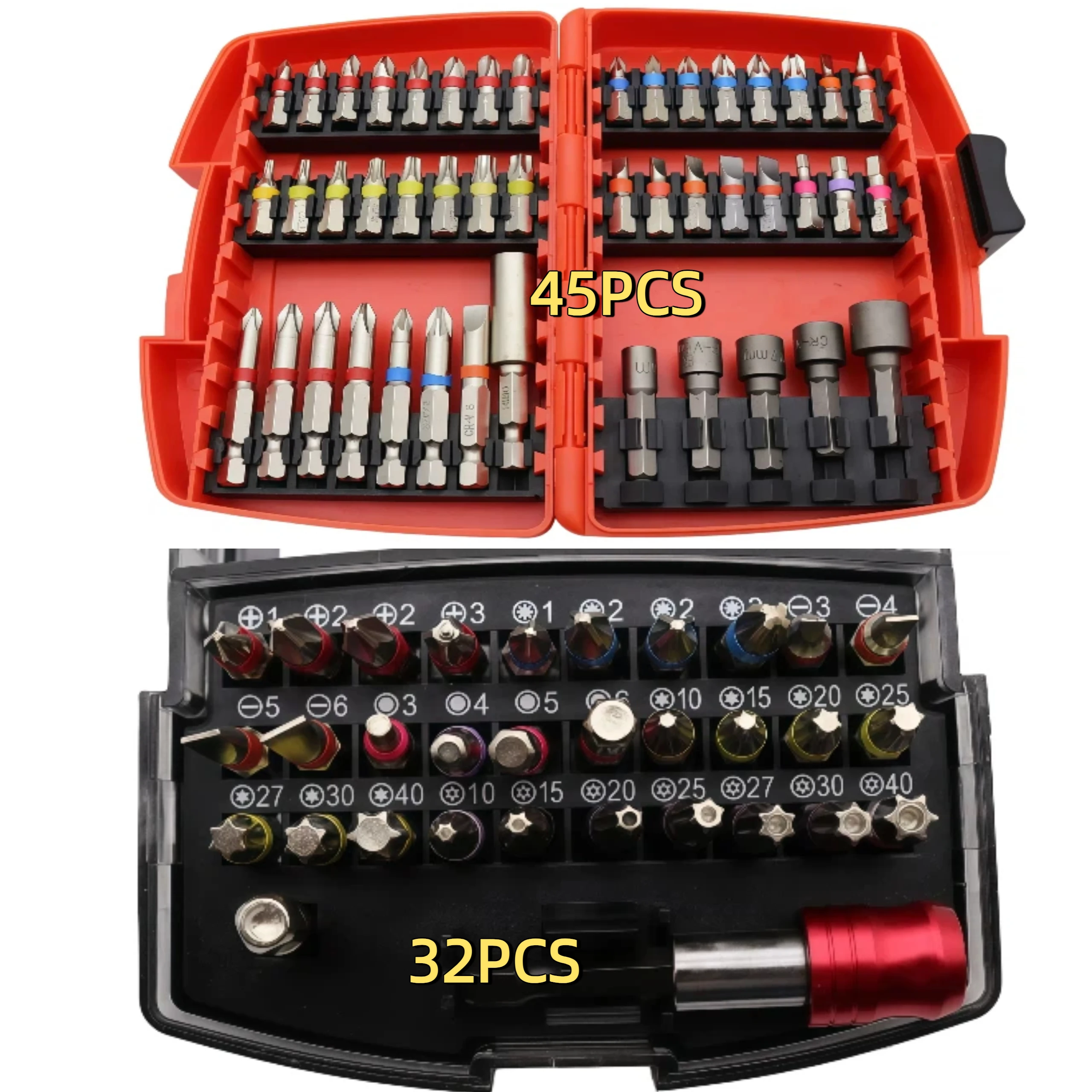 83/45/32Pcs Color-coded Screwdriver Head Set S2 Steel Cross Groove Slotted Square Star Hexagonal TORX Drill Bit for Home Repair