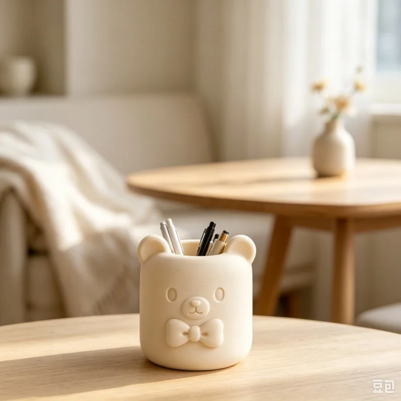 3D Printed Bear Pen Holder Plastic Cute Bow‑knot Desktop Stationery Storage Container Home Office Table Decor