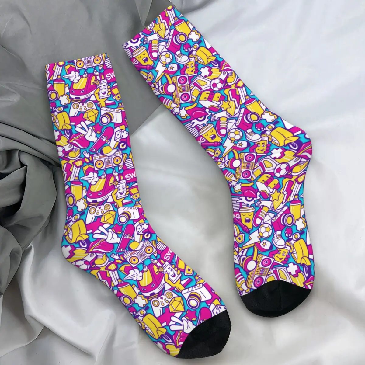 Collage Graffiti Socks Winter Crazy Game Stockings Gothic Men Warm Soft Socks Design Skateboard Non Skid Socks