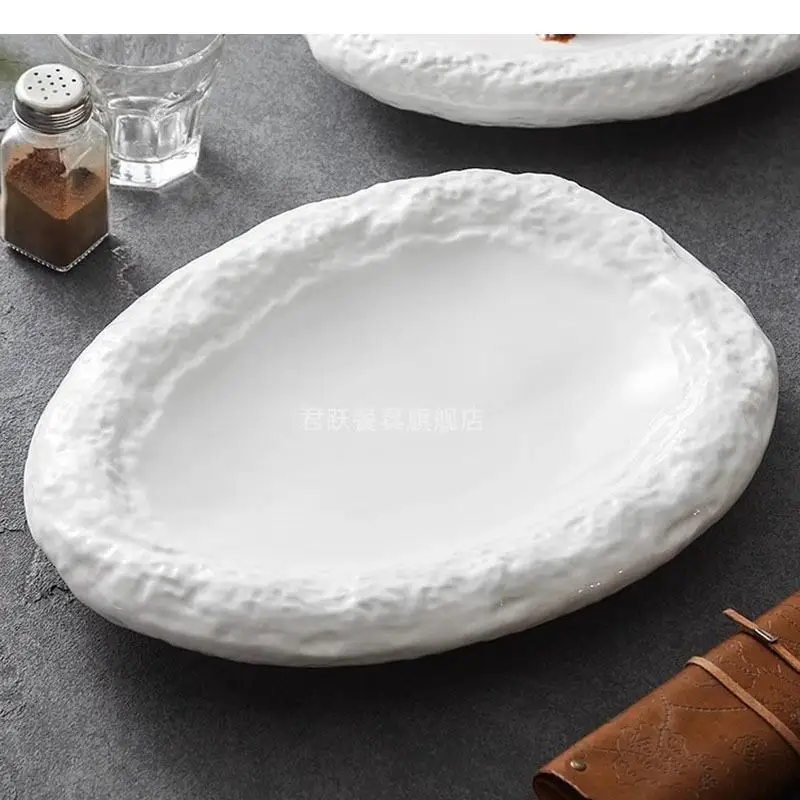 Pure White Stone Texture Ceramic Dining Plate Restaurant Dessert Pasta Sushi Molecular Cooking Tableware