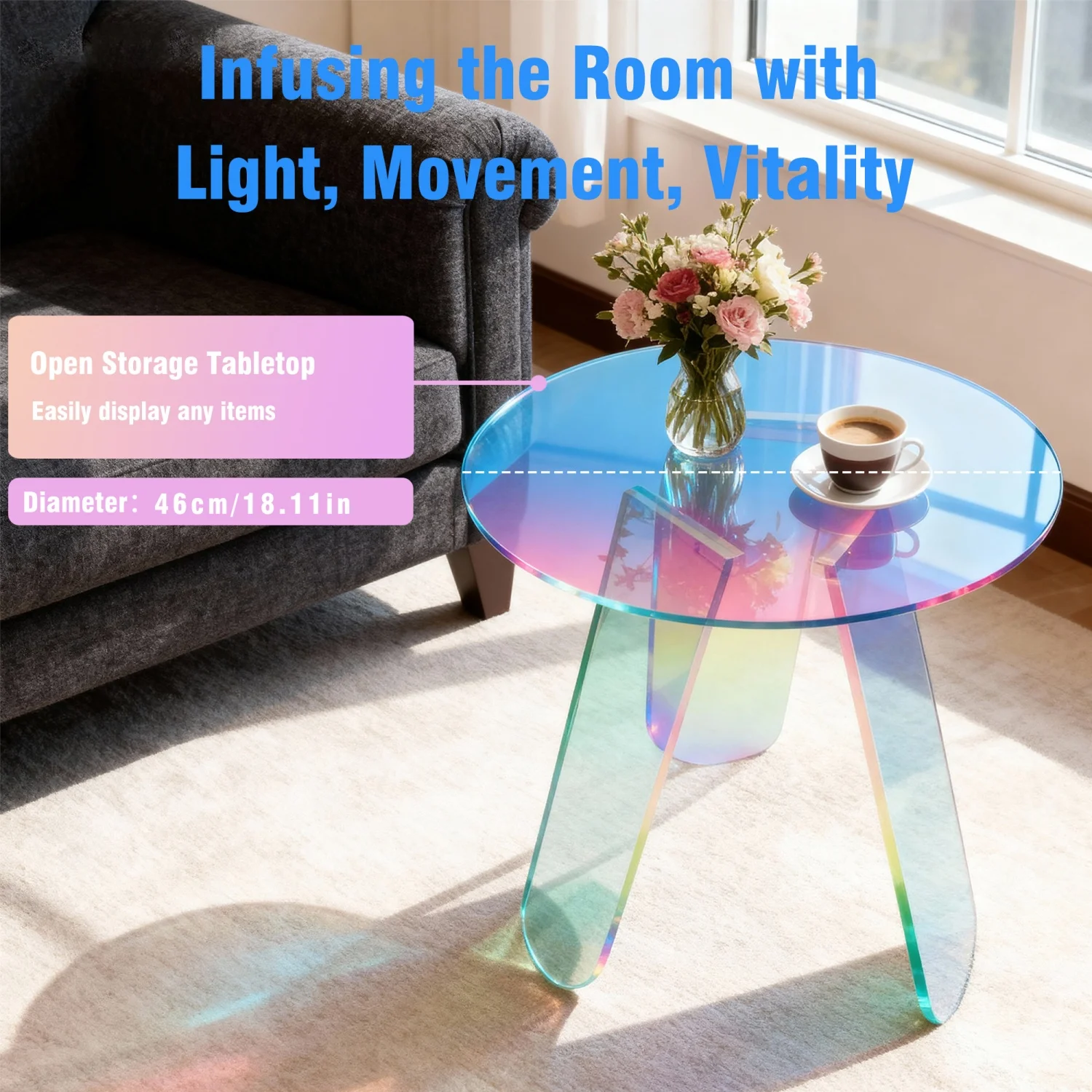 Round Iridescent Side Table Small Space Acrylic End Table Coffee Table Furniture for Home Living Room Cafe image 5