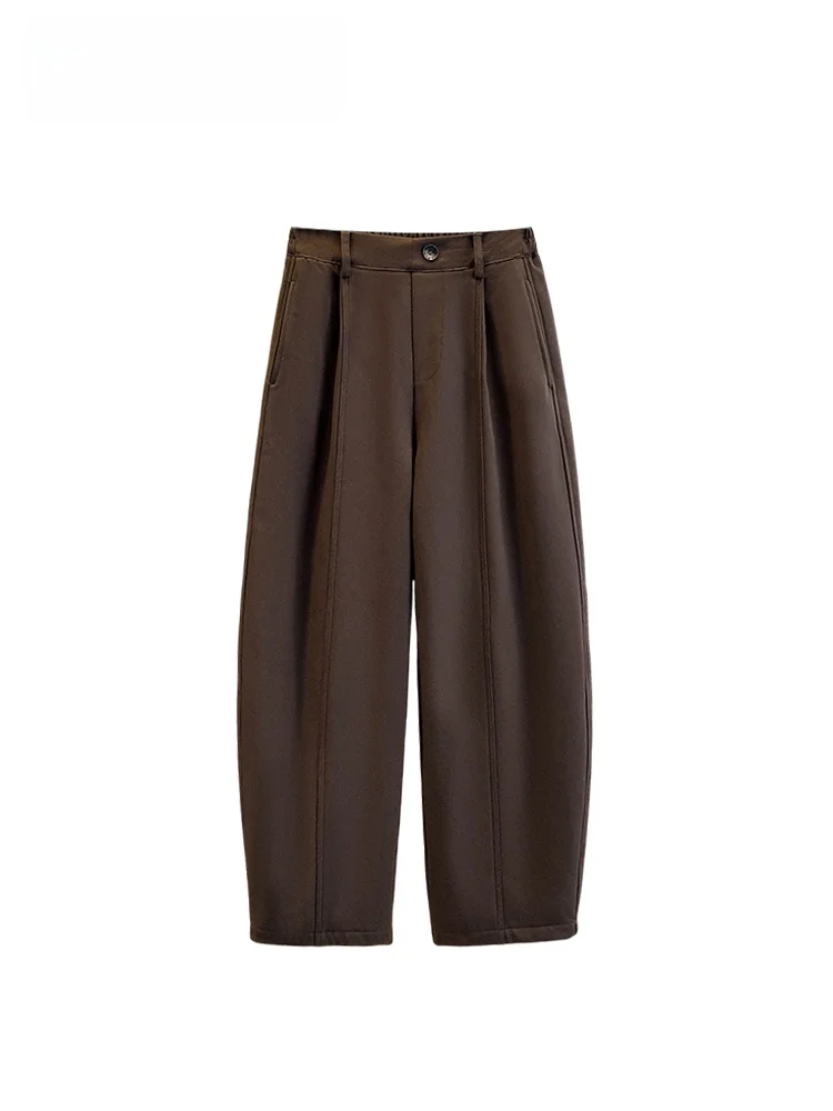 

High Waist Fce Lined Women's Wide Leg Pants Cara CLUB plus Size Vintage Sle Slimming Pants for Autumn Winter Casual Wear