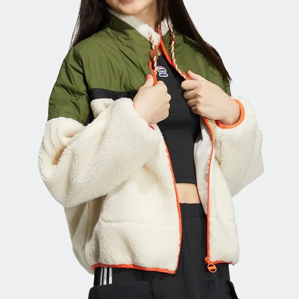 

Adidas NEO Line Stylish Fleece Coat Unique Color - Block Design Drawstring Collar For Urban Winter Life