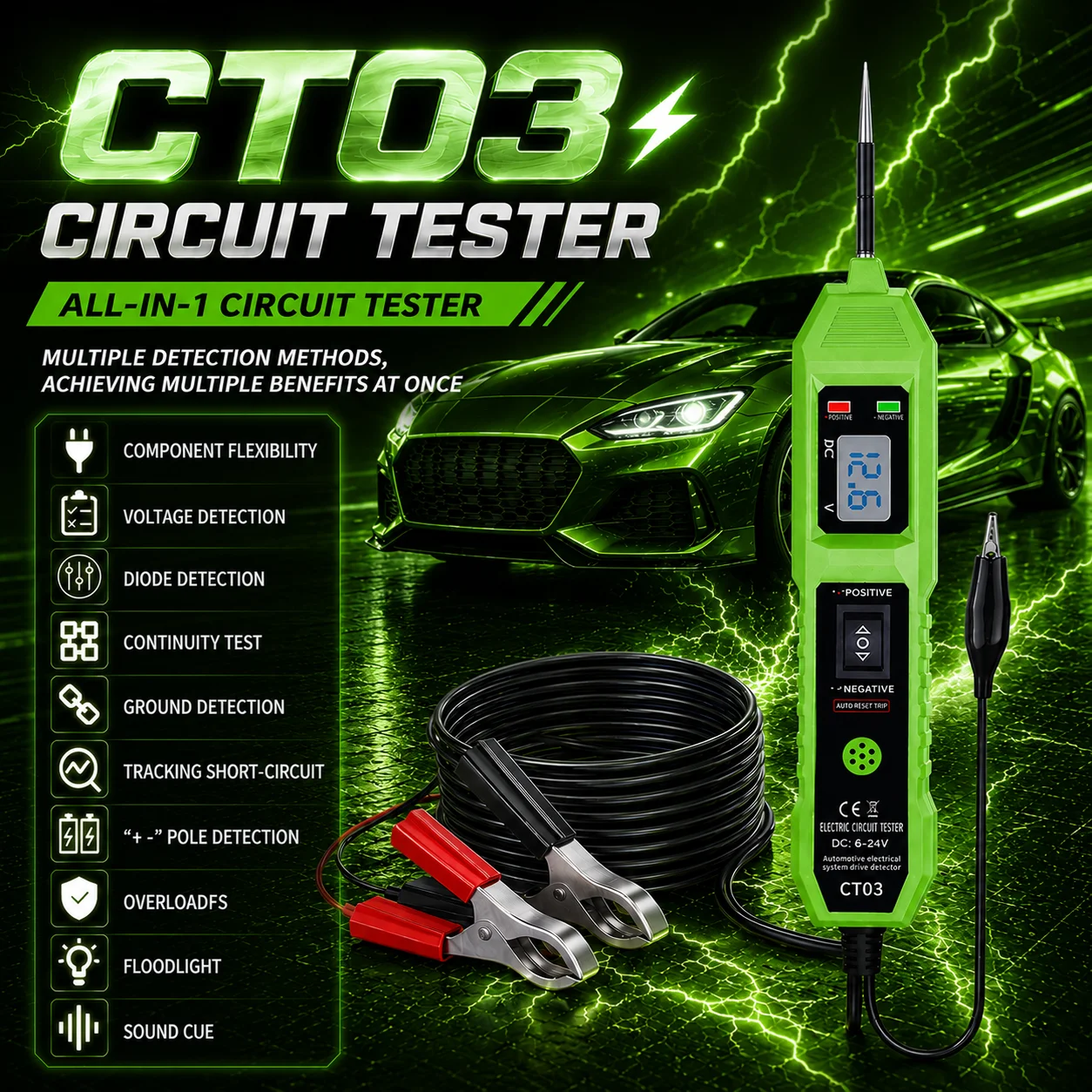 Automotive Circuit Tester: 6-24V Voltage, LED Display and Buzzer Notification, Electrical Circuit Tester |   Multifunctional Circuit Tester |   Durable Circuit Tester