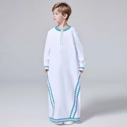 Ramadan Islam Muslim Thobe For Kids Middle East Arab Dubai Malaysian Boy Printed Loose Robe Button-up Shirt