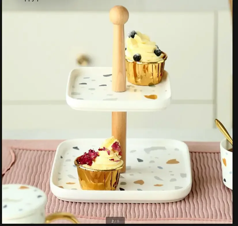 

Square Ceramic Plate Dinner Plate Western Steak Plates Fruit Tray Double Layer Cake Stand Three-layer Snack Tray Dessert Plates