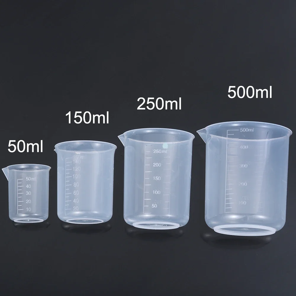 Bécher de laboratoire en plastique gradué 50/150/250/500 ml, tasse à mesurer, ustensile de cuisine et de pâtisserie, outil de mesure