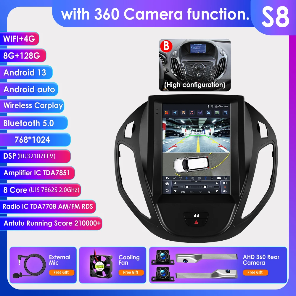 6115 Android autoradio voor Ford Transit Tourneo Courier B-Max 2012-2021 GPS auto multimedia 2din draadloze CarPlay 360cam