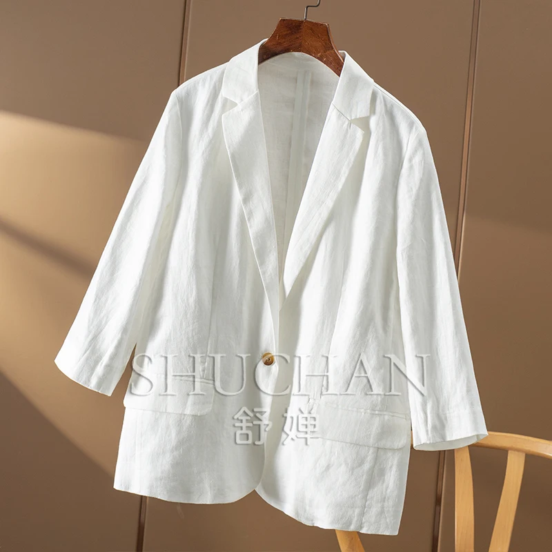 Commuter Comfort, High-texture Linen, One-button Seven-quarter-sleeved Blazer Women 7W52 Thin Summer  Blazer Women