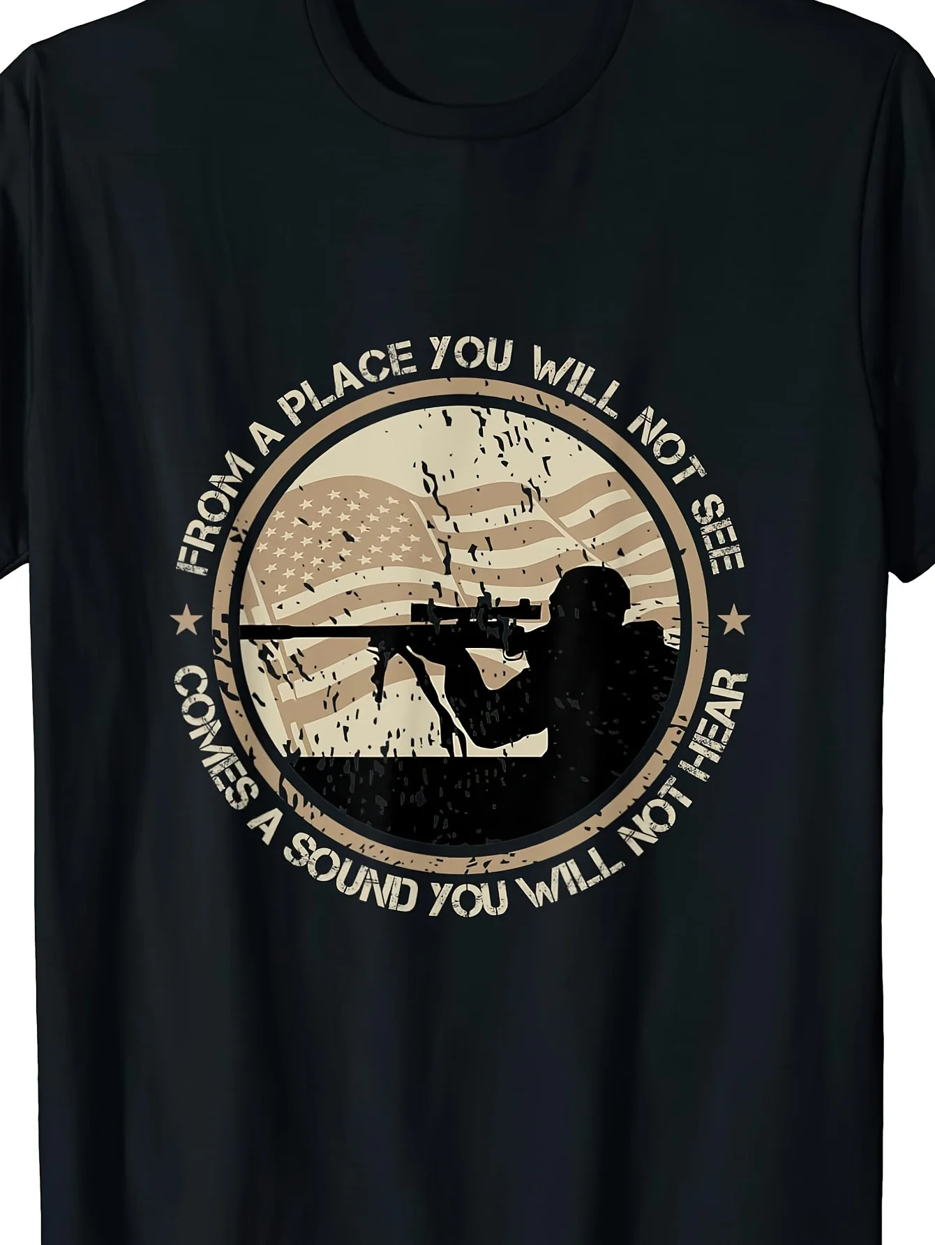Men'S Patriotic Style Sniper Graphic T-Shirt - Casual Round Neck Short Sleeve, Perfect for Spring And Summer Gatherings