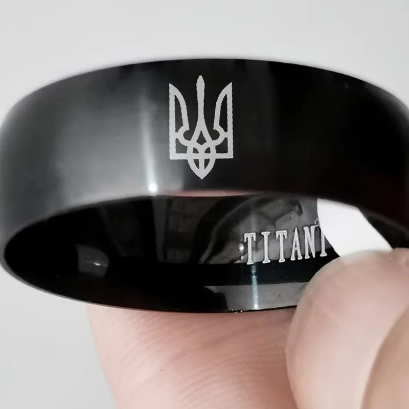 

8MM Stainless Steel Ring with Ukrainian National Emblem 'God Bless Ukrainian' Engraved Personalized Men's Ring