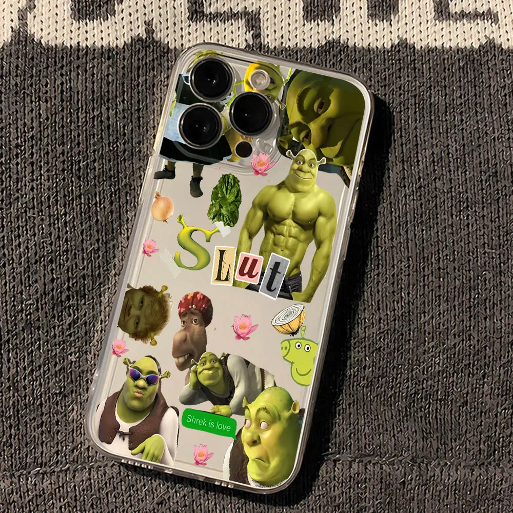 Funny Shreks Phone Case for iPhone 16 15 14 Plus 13 12 Mini 11 iPhone16 iPhone13 Pro Max X Xs XR 7 8 Clear Soft Capa Cover