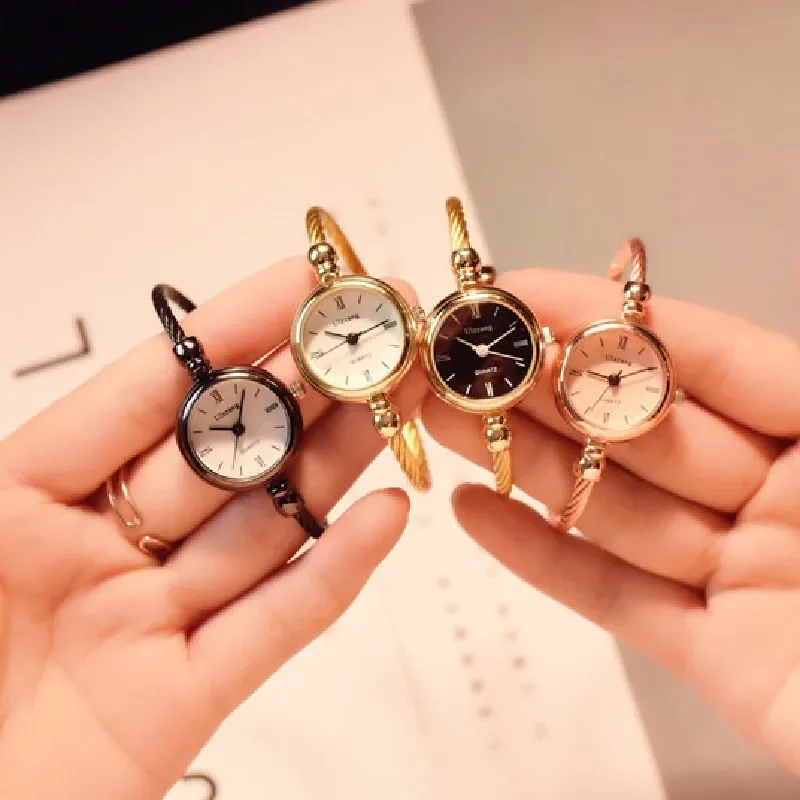 Women Luxury Watches Small Gold Bangle Bracelet Watch Stainless Steel Retro Ladies Quartz Wristwatch Clock Fashion Dress Watch