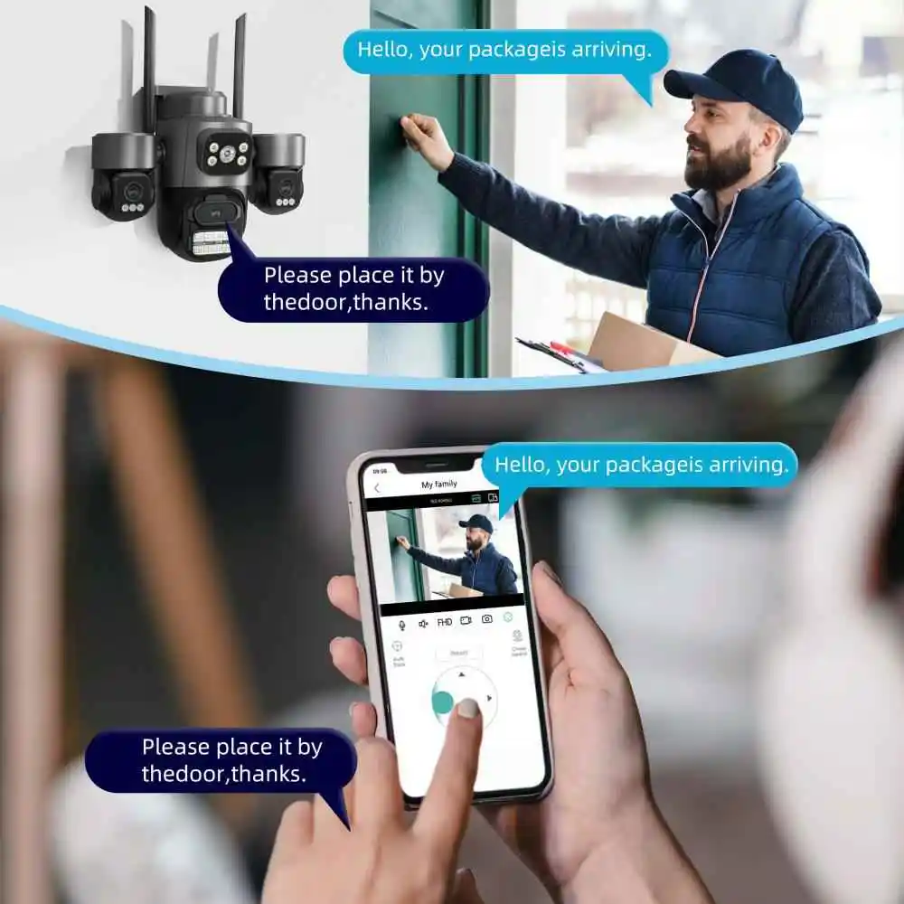 Three Lens PTZ IP Camera Outdoor 6K HD Three Screens WiFi Security Camera Auto Tracking 12MP Dual Lens Wirelss CCTV Camera iCsee