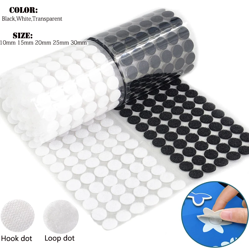 

Dot Sticker Self Adhesive Fastener Tape Dots 10/15/20/25/30mm Strong Glue Sticker Disc White Black Round Coinn Hook Loop Tape