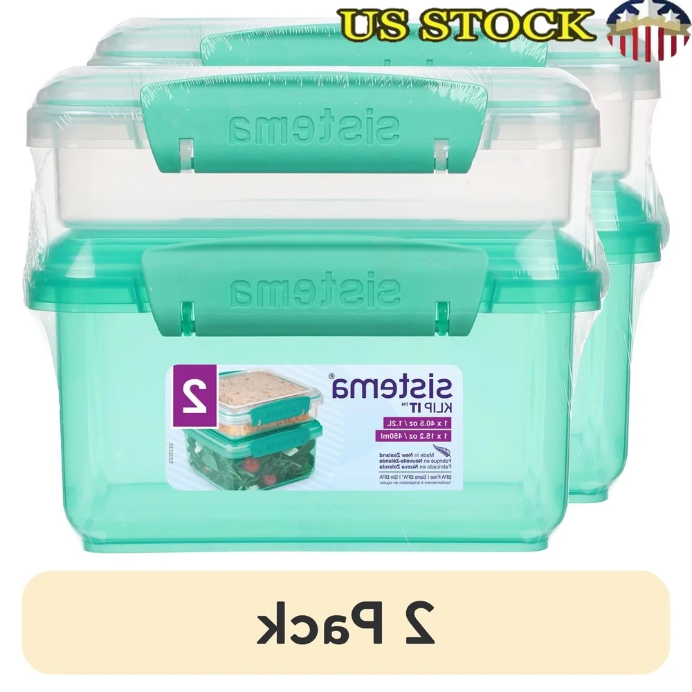

2 Pack Klip It Lunch Plus Plastic Food Storage Containers Modular Stacking Space Saving Design Microwave Dishwasher Freezer Safe