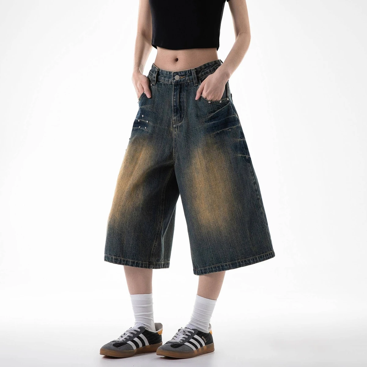 Calça Jeans sex Retrô Americana de Perna Larga, Crimento 7/8, Nova Coleção de Verão, com Design Willow Nail, Solta, Ca...