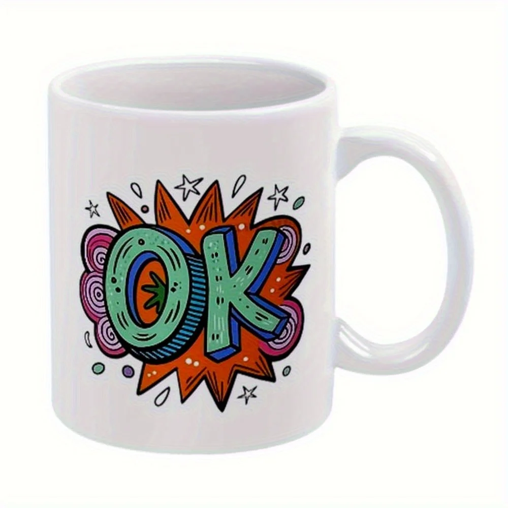 Ceramic Mug “OK” Comic Pop Art Design Vibrant Explosion Style Gift for All Ages