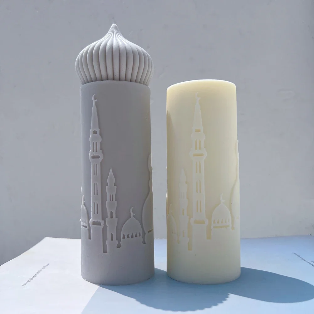 Two Designs Ramadan Pillar Candle Mould Muslim Wax Home Decor Islamic Gift Islamic Mosque Silhouette Candle Silicone Mold