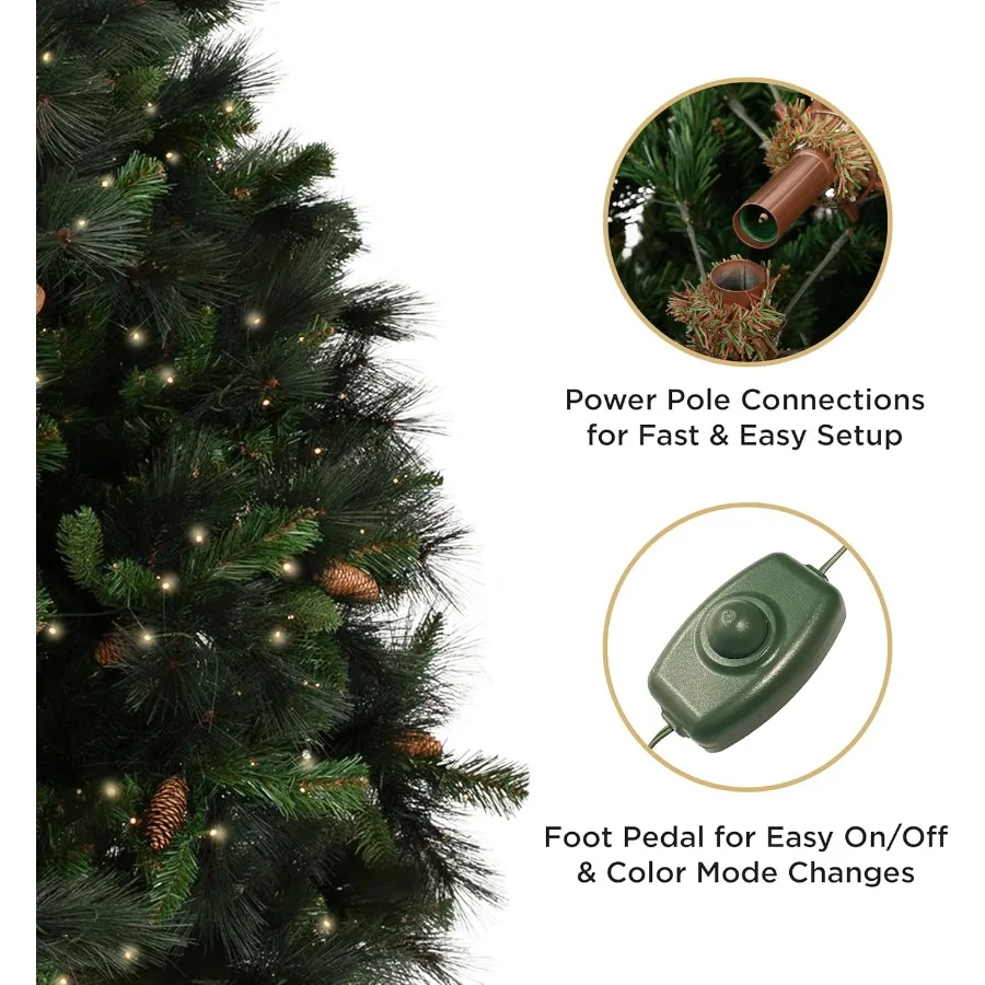 شجرة عيد الميلاد الاصطناعية المضاءة مسبقًا بطول 7 أقدام، مخاريط صنوبر كارولينا، أضواء بيضاء دافئة تتضمن حامل وحقيبة تخزين