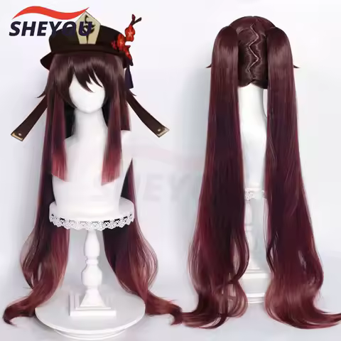 High Quality HuTao Cosplay Wig 110cm Long Wig Brown Heat Resistant Synthetic Hair Halloween Party Anime Wigs + Wig Cap