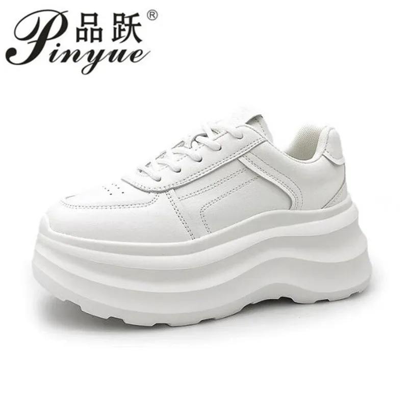 

Женские туфли на платформе из натуральной кожи, нескользящие женские кроссовки, дизайнерская вулканизированная обувь, износостойкие кроссовки на шнуровке