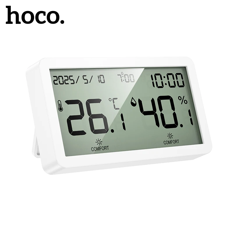 

HOCO HX42 Indoor Electronic Alarm Clock Thermometer Hygrometer LCD Screen Home Office with Alarm Clock Date Time Display Device