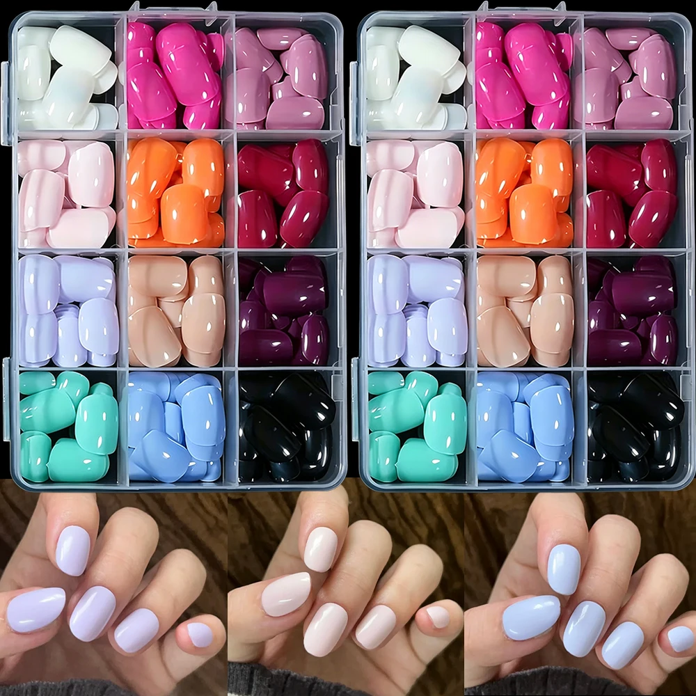 

288Pcs Short Round Solid Color Press on Nails Summer Glossy Simple False Nail Tips Full Cover Reusable Acrylic Fake Nail Patches