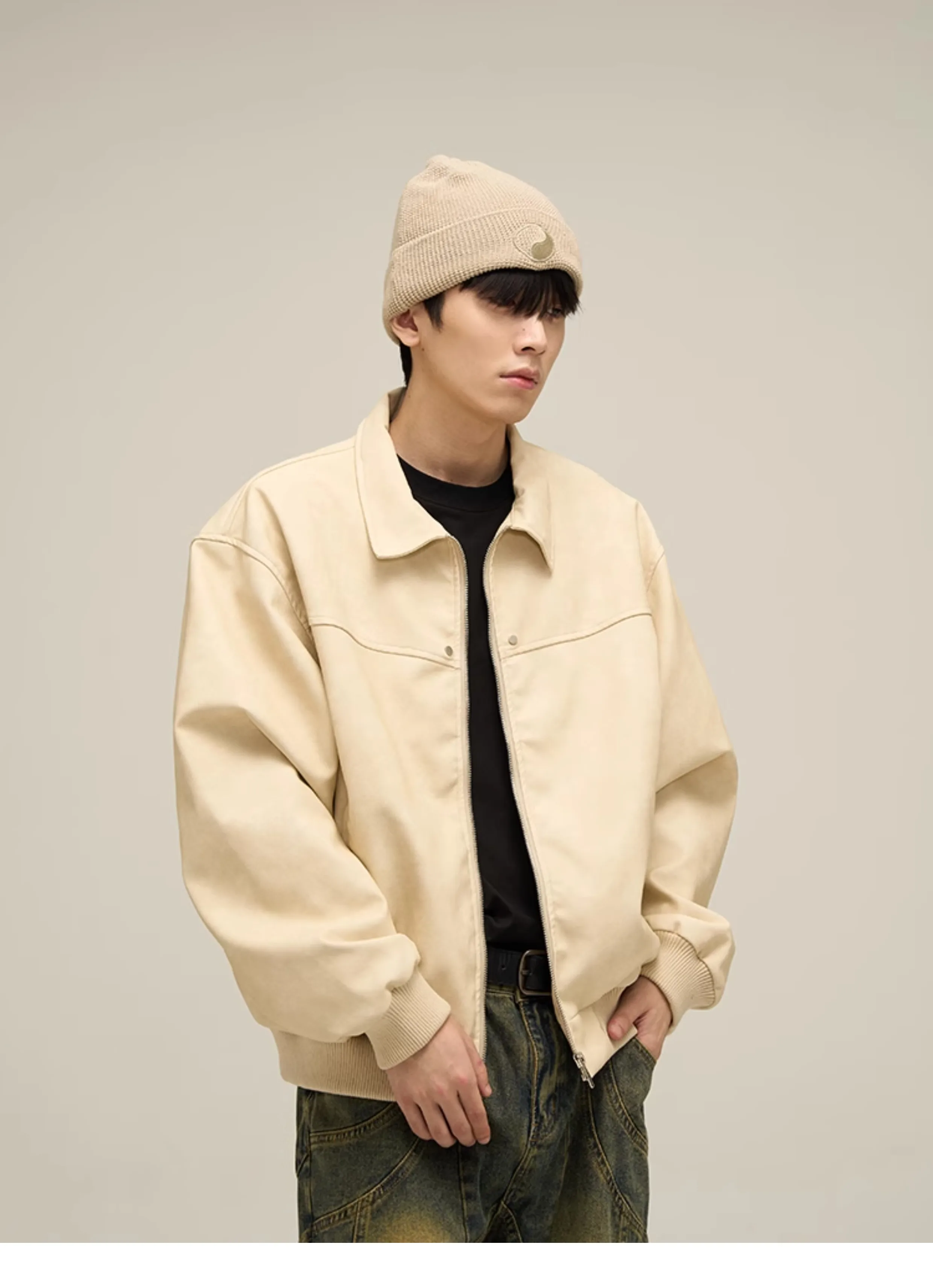 Blouson aviateur en daim avec fermeture éclair pour hommes, veste à revers court, vêtements d'extérieur Hip Hop, rétro, américain, rue, décontracté, beau, automne, y2k