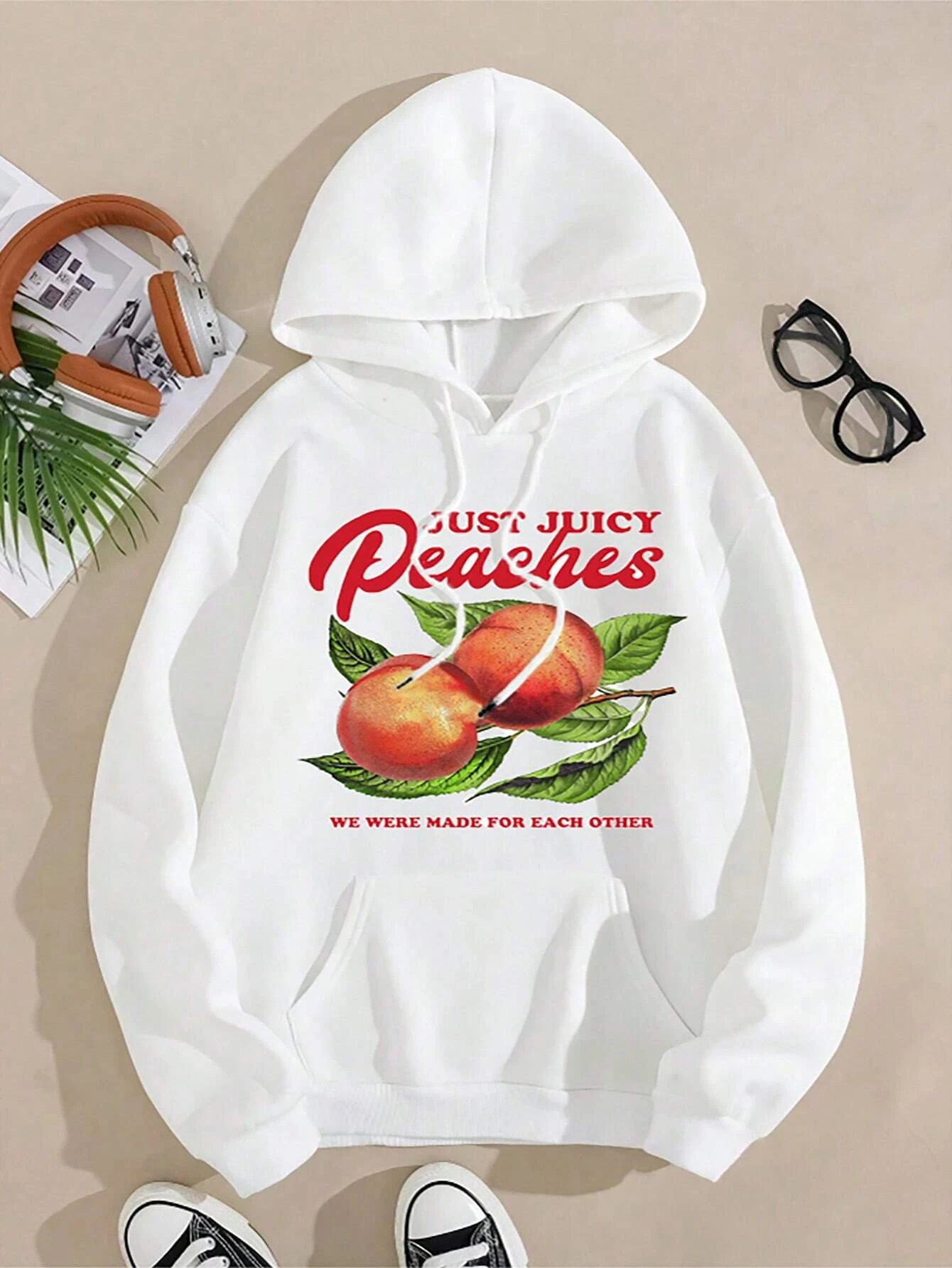 

Fruit Peaches Creative Pattern Women Hoodies Fleece Oversized Hoody All-Match Fashion Hoodie Comfortable Soft Woman Clothing