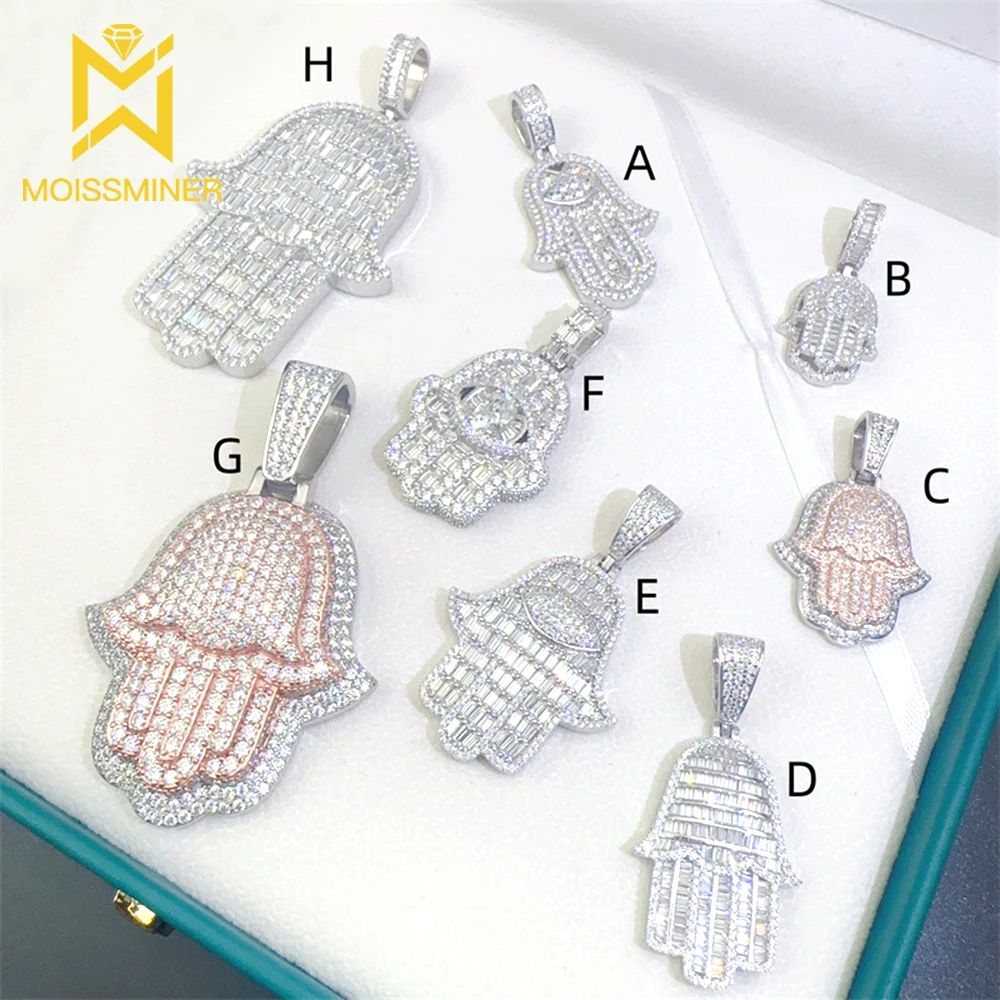 FULL SIZE Moissanite Hand Pendants Necklaces for Women S925 Silver Hip Hop Jewelry Pass Diamonds Tester With GRA Free Shipping