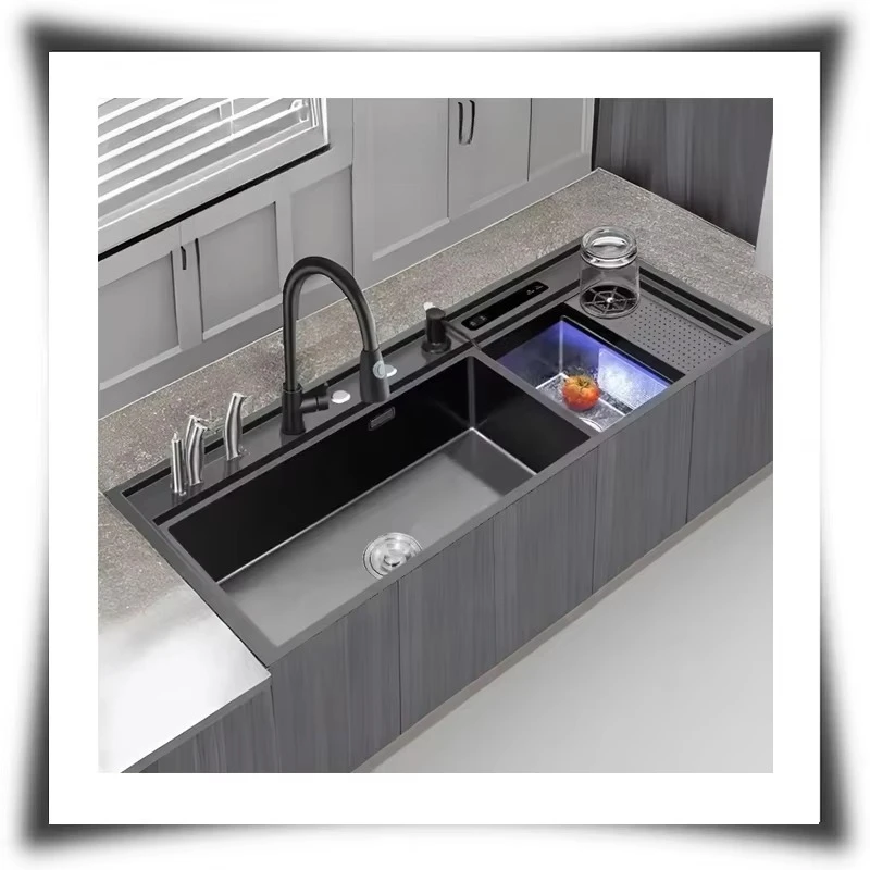 31-Inch Smart Kitchen Stainless Steel Multifunctional Double Bowl Ultrasonic Cleaning Fruit Vegetables Seafood