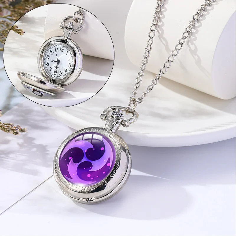 Genshin Impact Flip Cover Pocket Watch Retro Personality Student Cabochon Pendants Necklace Watch Men Women Fashion Pocket Watch