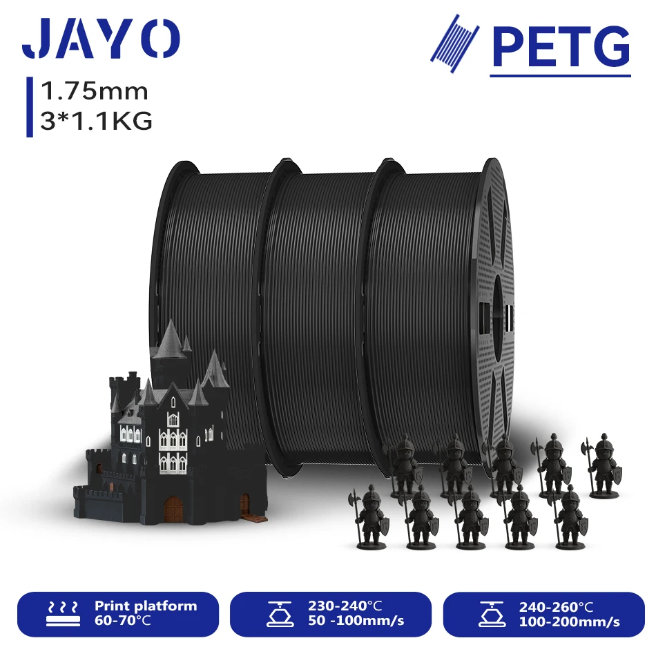 JAYO 3,3KG 3D PETG Klares Druckerfilament 1,75MM Hochfest Ohne Blasen Sauber Gewickelt für 3D 99% FDM DIY Geschenkmaterial
