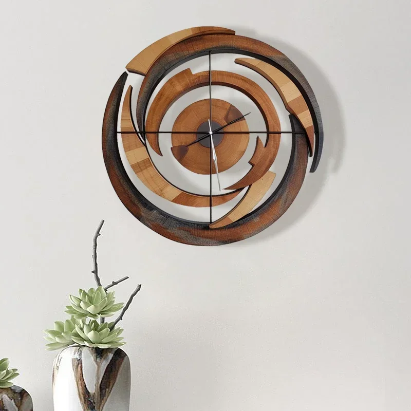 Creative Wood Lron Decorative Wall Clock Minimalist Light Luxury Living Room Bedroom Study Quartz Clock