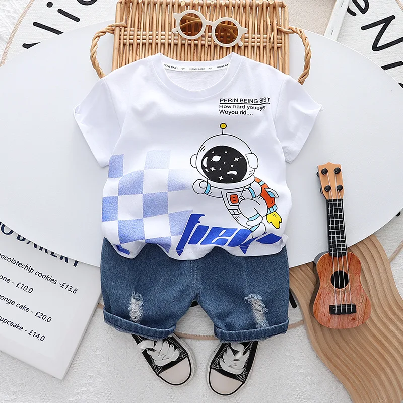 

Toddler Summer Clothes for Kids 2024 Fashion Cartoon Printed O-neck Short Sleeve T-shirts and Shorts Boys Boutique Clothing Set