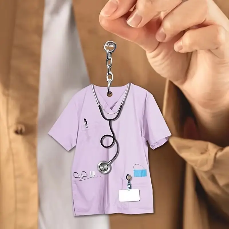 Doctor Nurse Themed 2D Flat Acrylic Ornament Key Chains Chic Dentist Costume Pendant Keychain Charm Bag Hanging Decoration Gift