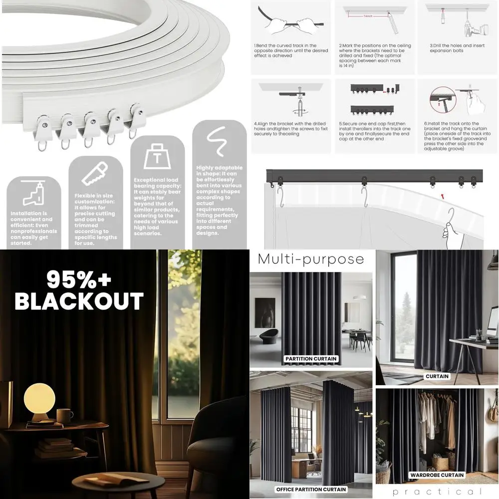 

Gray 106W x 84L Blackout & Privacy Room Divider Curtain with White Ceiling Track