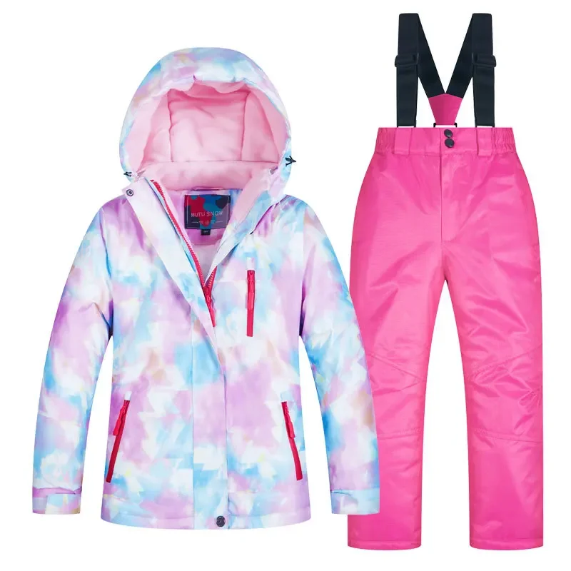 2025 Winter New Outdoor Children Ski Suit Girls Thickened Warm Windproof Waterproof Skiing Sets Snowboarding Kids Snow Clothes