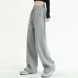 Grey Sports Pants Women's Casual Loose Wide Leg Banana Pants American Style Sweatpants High Waist Long Pants for plus Size