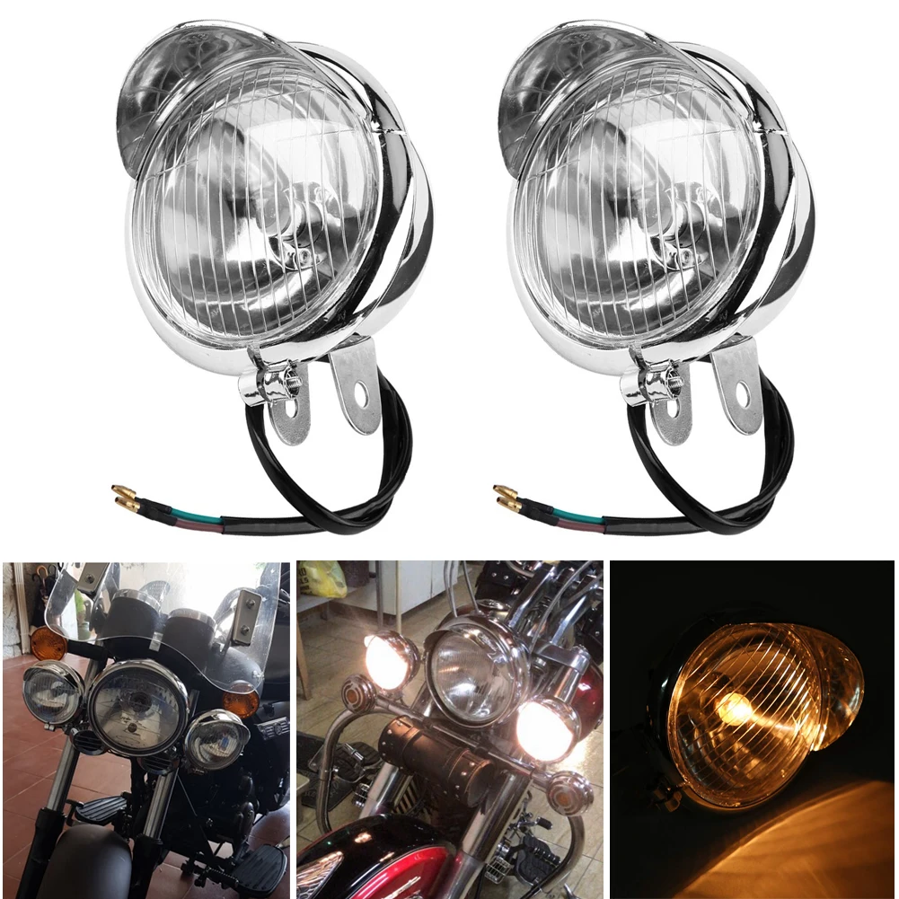 1pc/ 1 Pair 12v Universal Moto Headlamp Chrome Color ABS Motorcycle Fog Lights Headlight Lamp Motorcycle Spare Parts Lighting