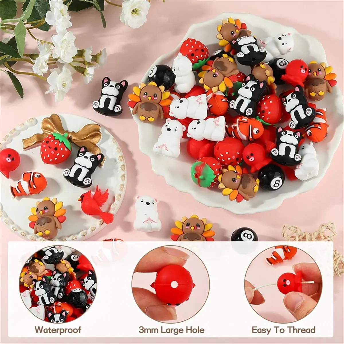 ABYA 10Pcs 3D Cardinal Silicone Beads for DIY Jewelry and Crafts - Perfect for Keychains, Necklaces, and Bracelets