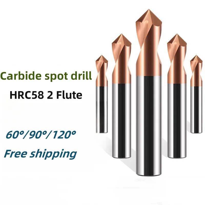 HRC58 2 Flute Spotting Drills 60°/90°/120° Chamfering End Mill for Steel Aluminum 4x50 6x50 8x60 10x75 12x75 Alloy Center Drill