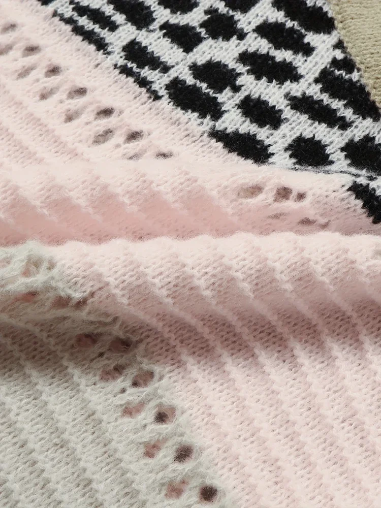 Maglione a blocchi di colore con stampa leopardata con cappuccio pop autunno e inverno da donna taglie forti Materiale acrilico stile casual