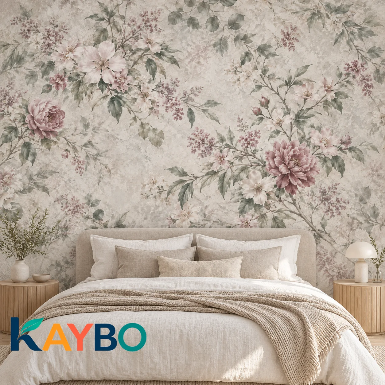 Floral Wallpaper Mural Non Self Adhesive Vintage Peony Botanical Wall Decor Pink Blooms Bedroom Living Room Accent Wall Covering