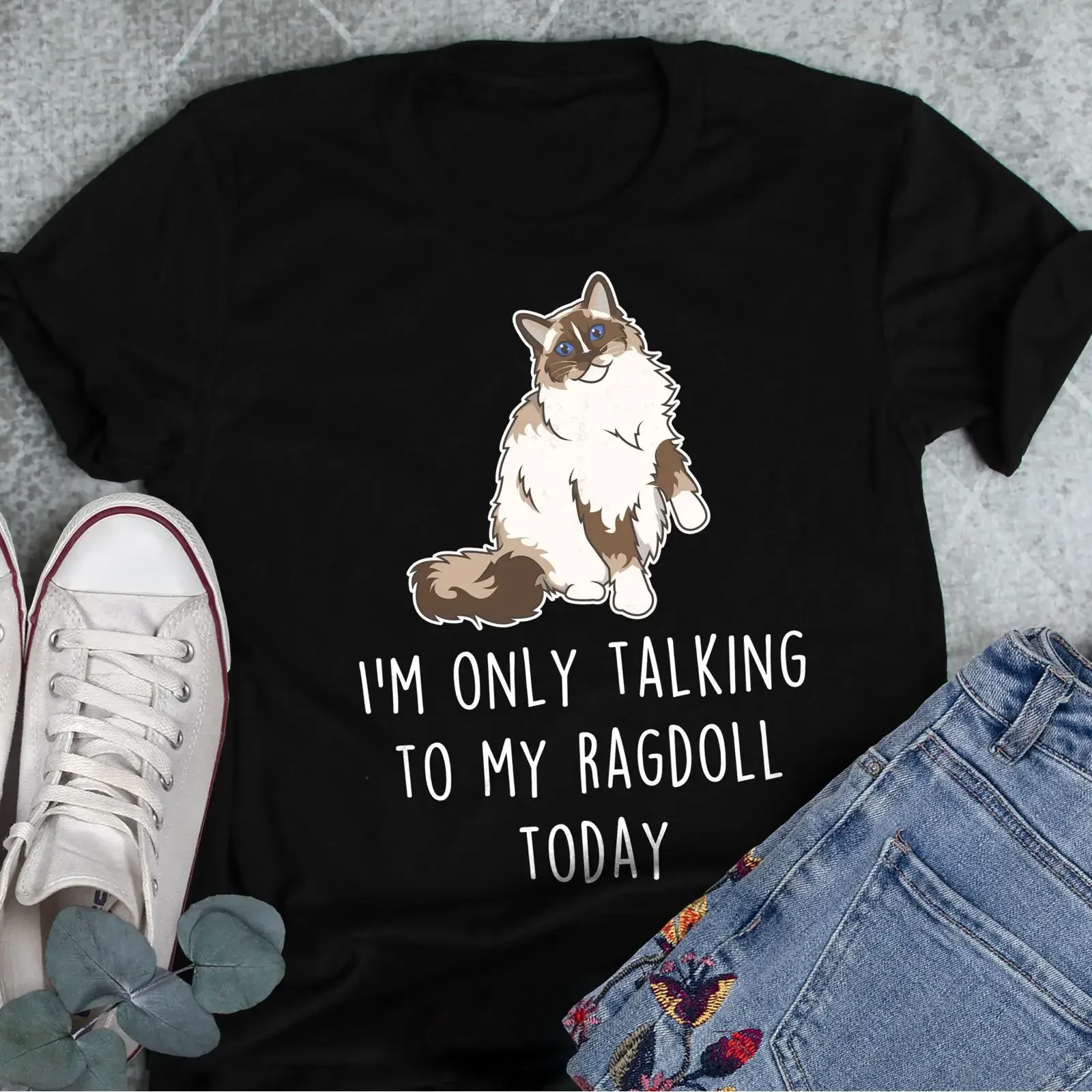 Camiseta divertida con la frase 'Solo me estoy hablando con mi gato Ragdoll hoy', estilo casual para amantes de los gatos, para mamá y papá, vintage, lavada