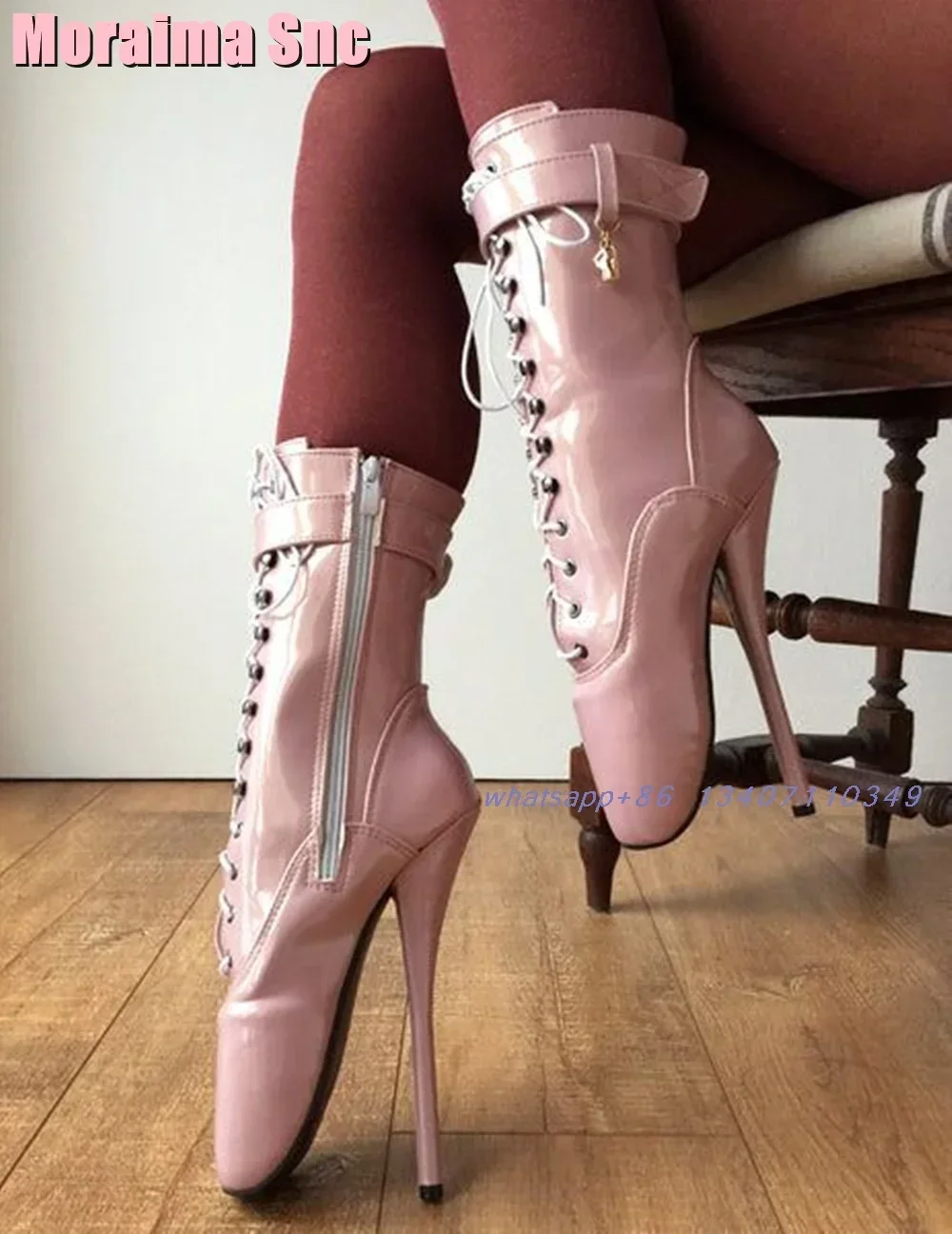 

Сексуальные балетки на очень высоком каблуке со шнуровкой и металлическим замком, декор с круглым носком, женские и мужские короткие ботинки для косплея, ночной клуб, новинка 2023 года