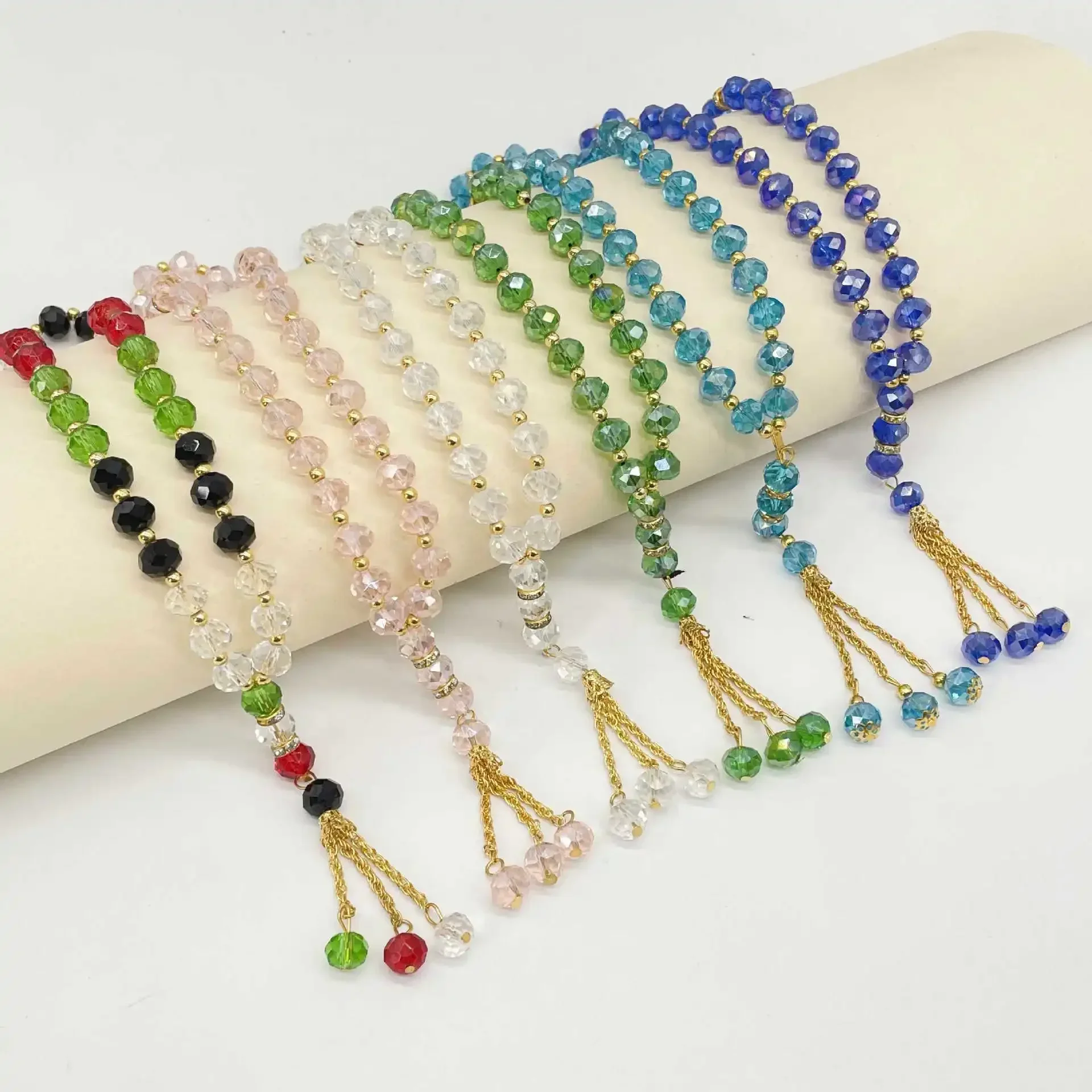 10mm 33 Beads Crystal Glass Rosary Tasbih Allah Mohammed Bracelet Tassel Pendant Prayer Beads Islam Muslim Tasbeeh Meditation
